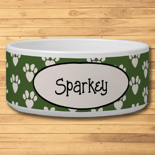 Green & White Pawprints Bowl