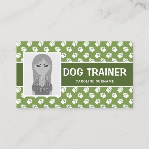 Green  White Paws  Photo Template _ Dog Trainer Business Card