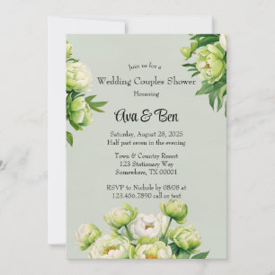 Green White Peony Elegant Wedding Couples Shower Invitation