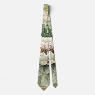Green White Peony Lights Wedding Groom Neck Tie