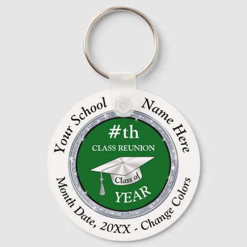 Green White Personalized Class Reunion Gift Ideas Keychain