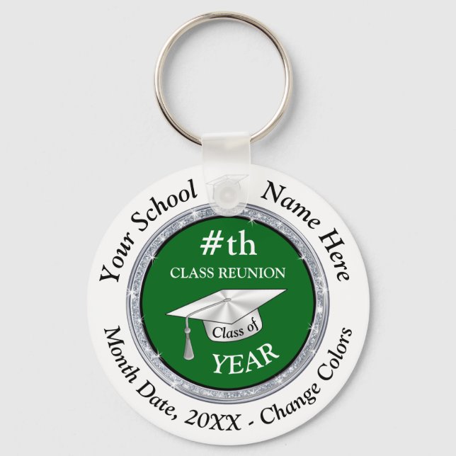 Green White Personalized, Class Reunion Gift Ideas Keychain (Front)