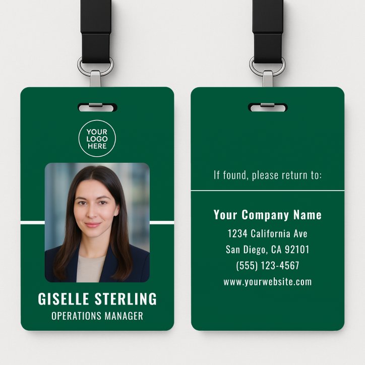 Green White Personalized Employee Id Card Badge