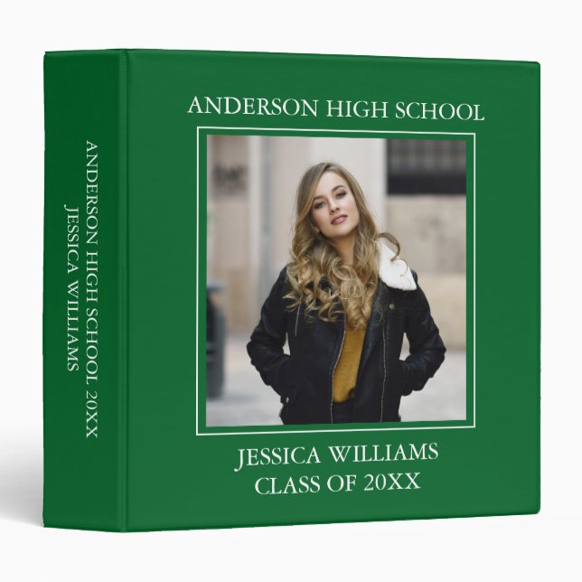 Green White Personalized Graduate Photo Album 3 Ring Binder (Front/Spine)