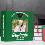 Green White Personalized Graduation Photo Album 3 Ring Binder<br><div class="desc">This modern green and white custom senior graduation photo album features your high school or college name for the class of 2024. Customize with your graduating year under the chic handwritten script and grad cap for a great personalized graduate binder keepsake gift. Fill with your photos or memorabilia. Add your...</div>