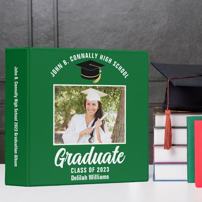 Green White Personalized Graduation Photo Album 3 Ring Binder (Creator Uploaded)