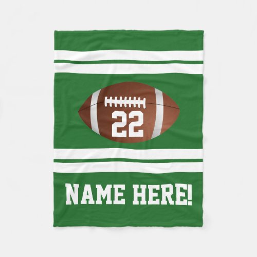 Green White Personalized Name Team Colors Football Fleece Blanket