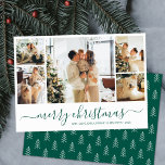 Green White Photo Collage Christmas Holiday Card<br><div class="desc">Elegant Calligraphy Simple Green and White 5 Photo Collage Merry Christmas Script Holiday Card. This festive, minimalist, five (5) photo holiday card features a pretty photo collage and says „Merry Christmas”! The „Merry Christmas” greeting text is written in a beautiful hand lettered swirly swash-tail font type. On the reverse side...</div>