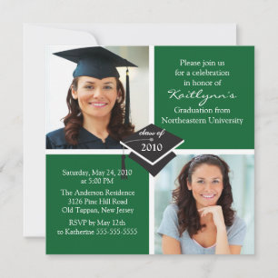 Green & White Photo Graduation Invitation