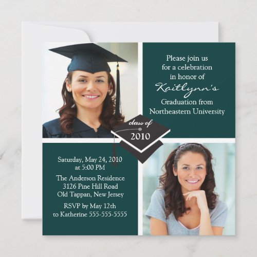 Green  White Photo Graduation Invitation
