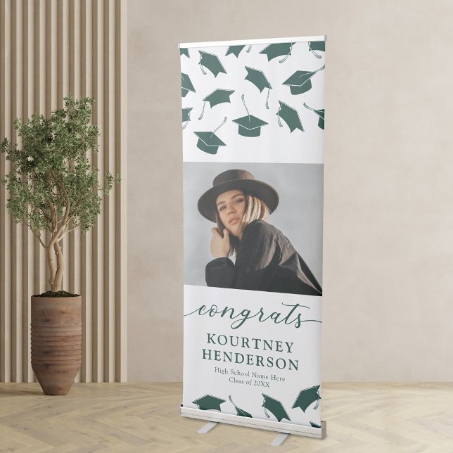 Green White Photo Graduation Party Retractable Banner (Creator Uploaded)