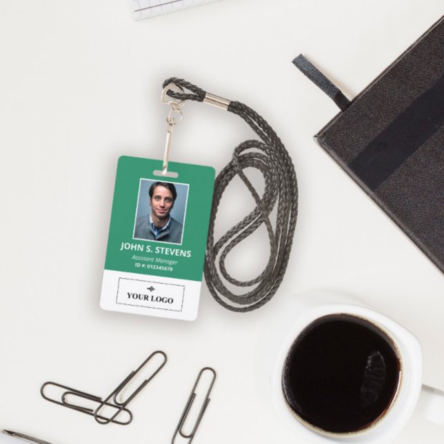 Green White Photo & Logo Employee ID Badge (Creator Uploaded)