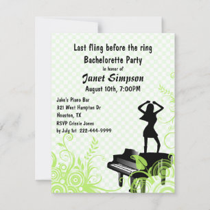 Green & White Piano Bar Bachelorette Party Invitation