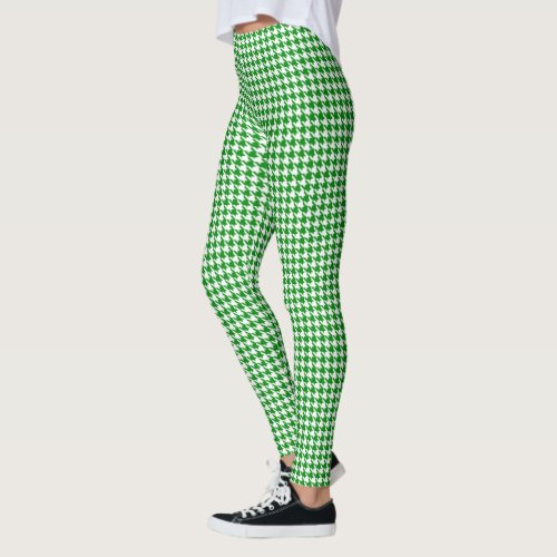 Green White Pied De Poule Houndstooth Leggings