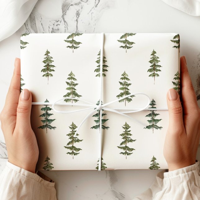 Green White Pine Tree Holiday Wrapping Paper (Creator Uploaded)