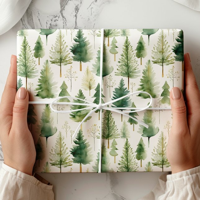Green White Pine Tree Holiday Wrapping Paper (Creator Uploaded)