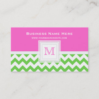 Green White Pink Chevron: Monogram Business Card