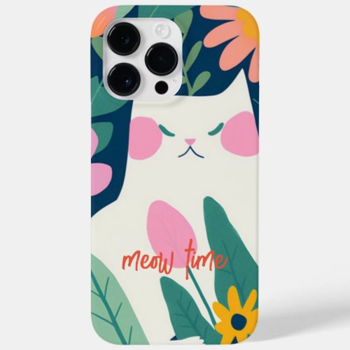 Green White Pink Floral Cat Meow Time Case_Mate iPhone 14 Pro Max Case