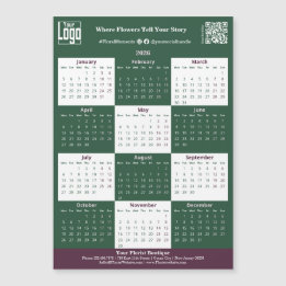 Green, White, Pink Your Logo 2026 Magnet Calendar