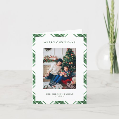 Green White Plaid Folded Holiday Card