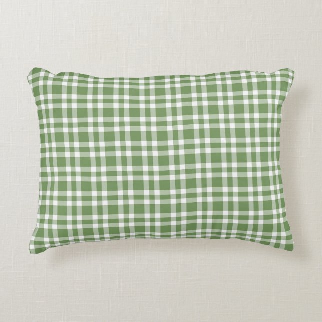 Green White Plaid Pattern Accent Pillow (Front)