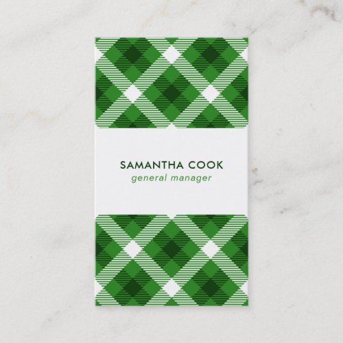 Green  White Plaid Pattern Business Card