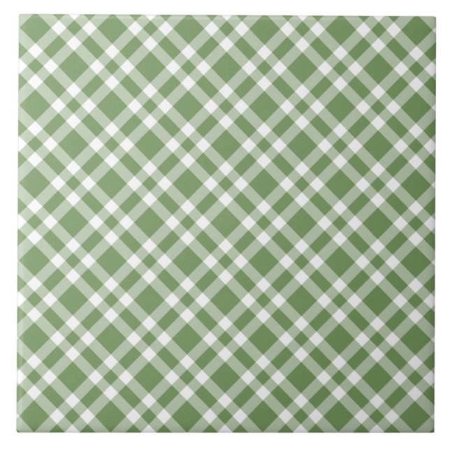 Green White Plaid Pattern Ceramic Tile (Front)