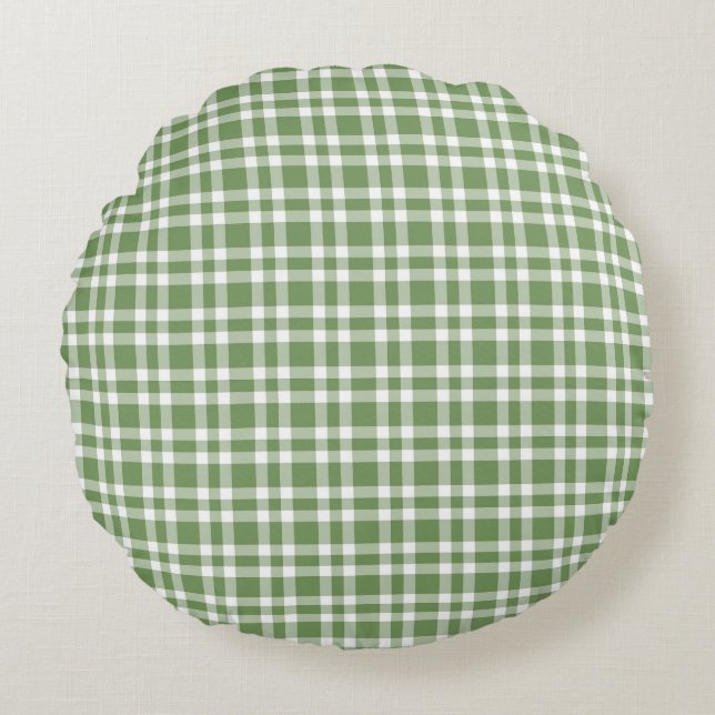 Green White Plaid Pattern Round Pillow (Front)