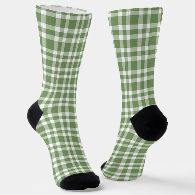 Green White Plaid Pattern Socks (Angled)