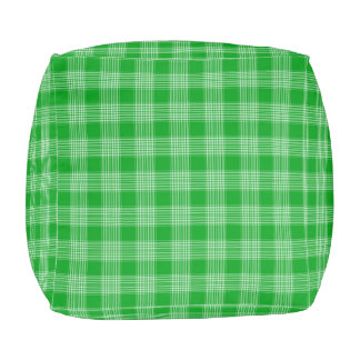 Green & White Plaid Pouf
