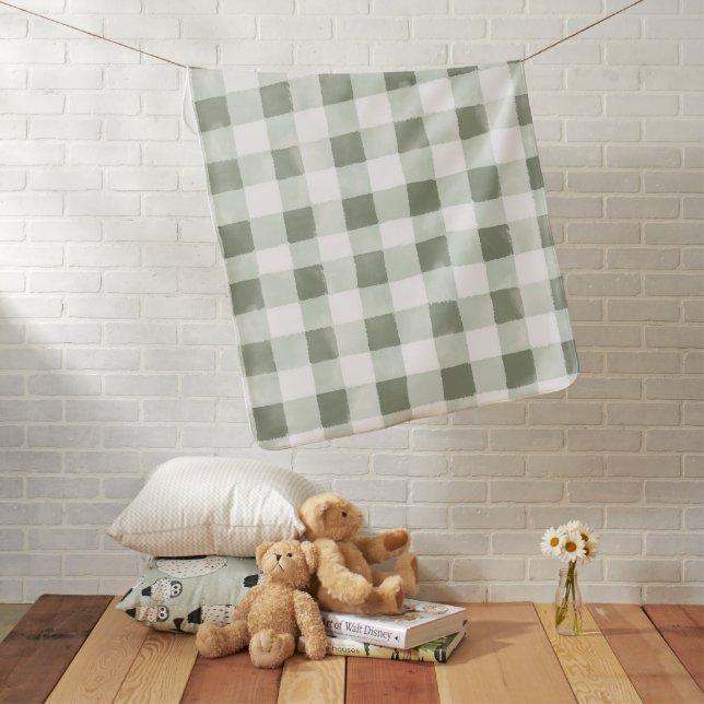 Green White Plaid Stripes   Baby Blanket (In Situ)