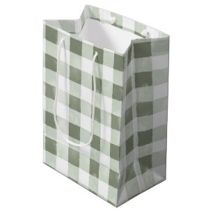 Green White Plaid Stripes Birthday Medium Gift Bag
