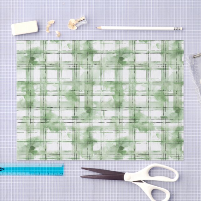 Green White Plaid Stripes Birthday Tissue Paper (Craft)