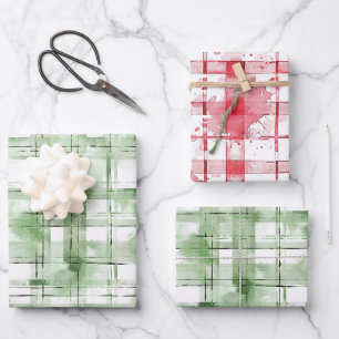 Green White Plaid Stripes Birthday Wrapping Paper Sheets
