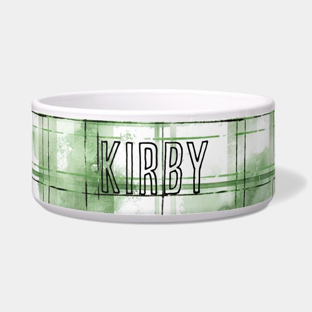 Green White Plaid Stripes Bowl (Front)