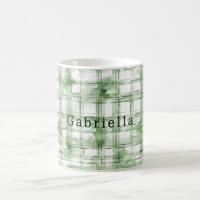Green White Plaid Stripes   Coffee Mug (Center)