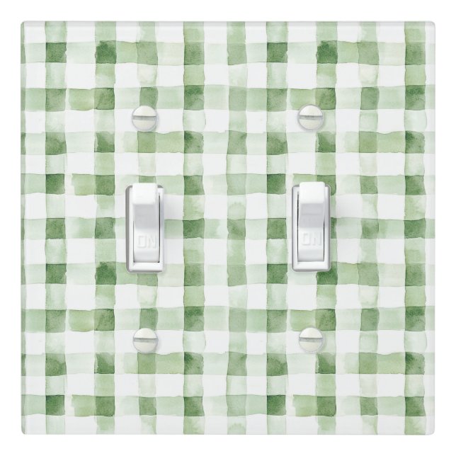 Green White Plaid Stripes   Light Switch Cover (In Situ)