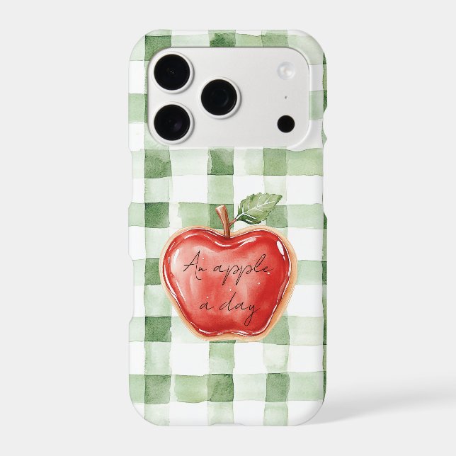 Green White Plaid Stripes Red Apple A Day iPhone Case (Back)