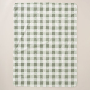Green White Plaid Stripes Sherpa Blanket