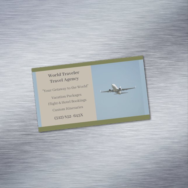 Green White Plane Agent Airplane Travel Agency  Business Card Magnet (In Situ)