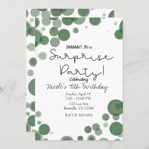Green White Polka Dot Bubbles Surprise Party Invitation