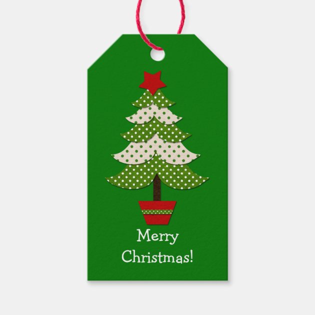 Green White Polka Dot Christmas Tree Gift Tags