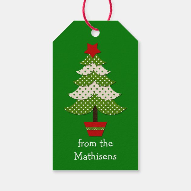 Green White Polka Dot Christmas Tree Gift Tags