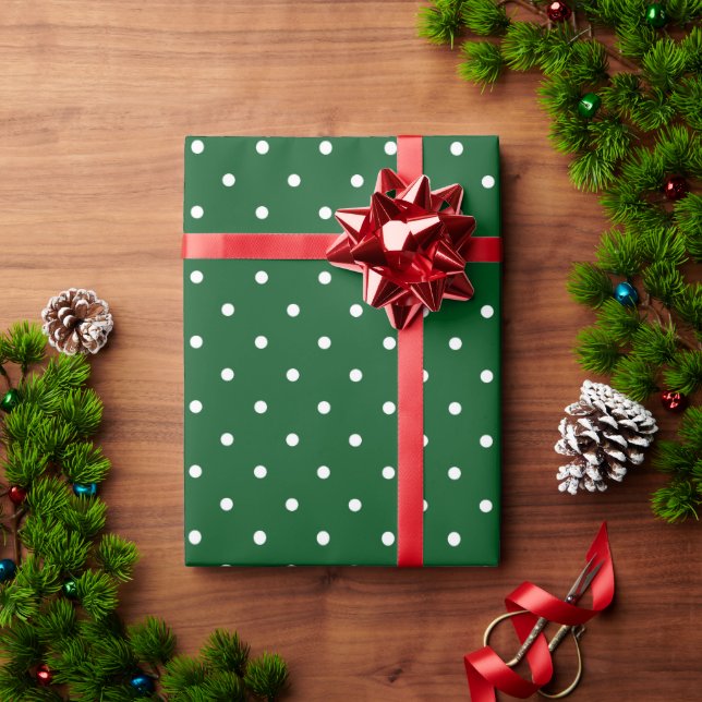 Green White Polka Dot Christmas Wrapping Paper (Holiday Gift)