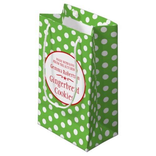 Green white polka dot cookie swap baking gift bags