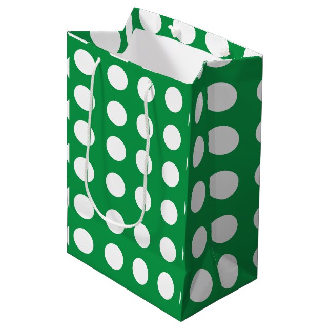 Green White Polka Dot Cute Girly Medium Gift Bag (Front Angled)
