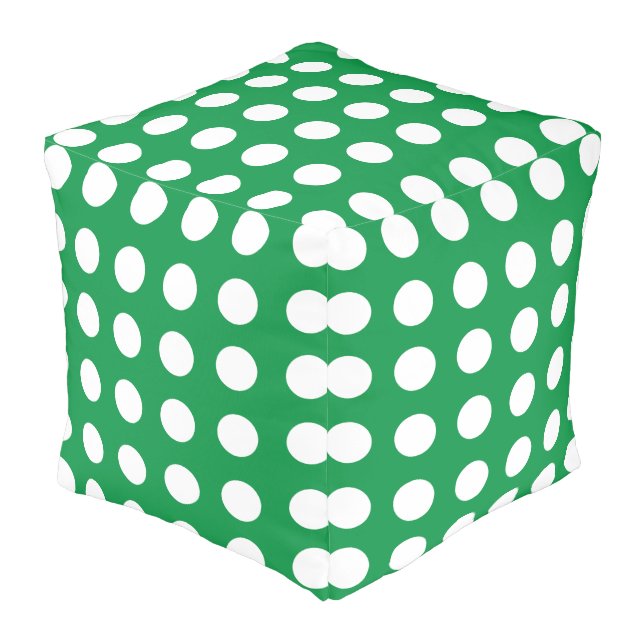 Green White Polka Dot Spots Cute Pouf (Angled Front)