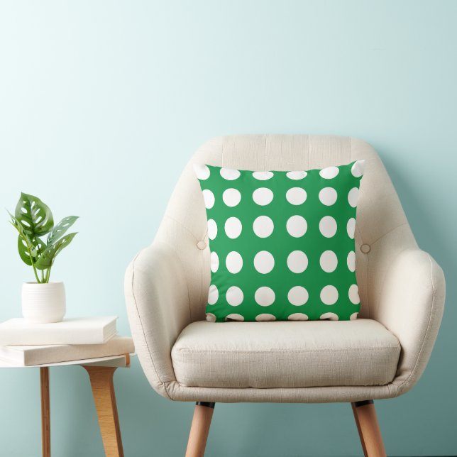 Green White Polka Dot Vintage Retro Throw Pillow (Chair)