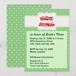 Green & White Polka Dots Heart Text Bridal Shower Invitation