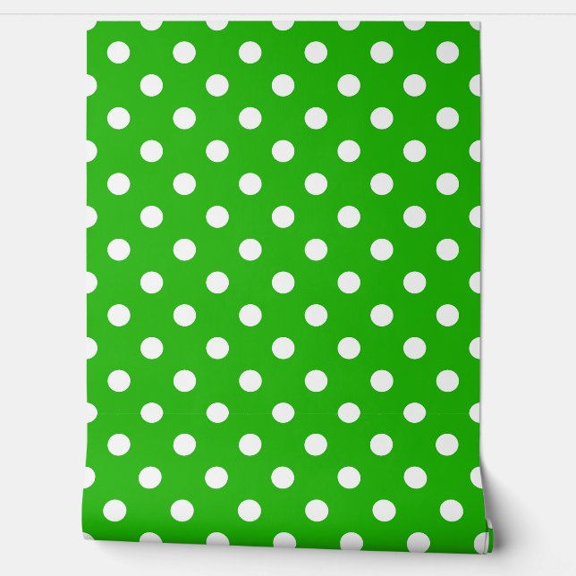 Green White Polka Dots Pattern Wall Decor Wallpaper (Unrolling)